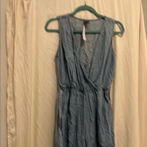 Blue Sleeveless Denim Romper with flared legs